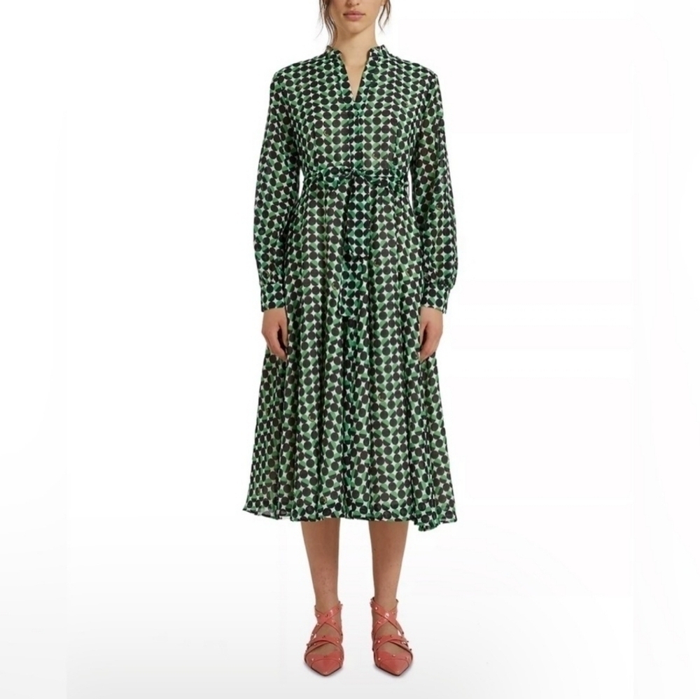 Marella Green Polka Dot Long Sleeve Lined Dress Size 2 - Picture 1 of 12